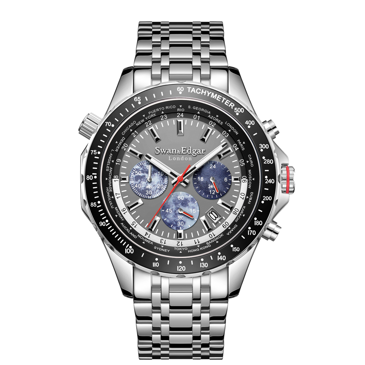 World Timer Mechanical Quartz Hybrid- Steel Matt Grey