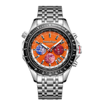 World Timer Mechanical Quartz Hybrid- Steel Matt Orange