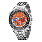 World Timer Mechanical Quartz Hybrid- Steel Matt Orange