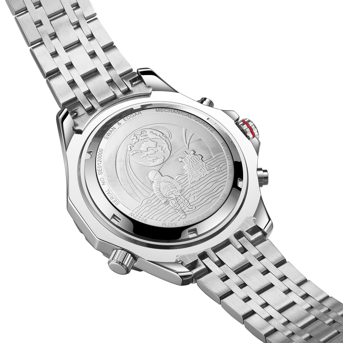 World Timer Mechanical Quartz Hybrid- Steel Matt Orange